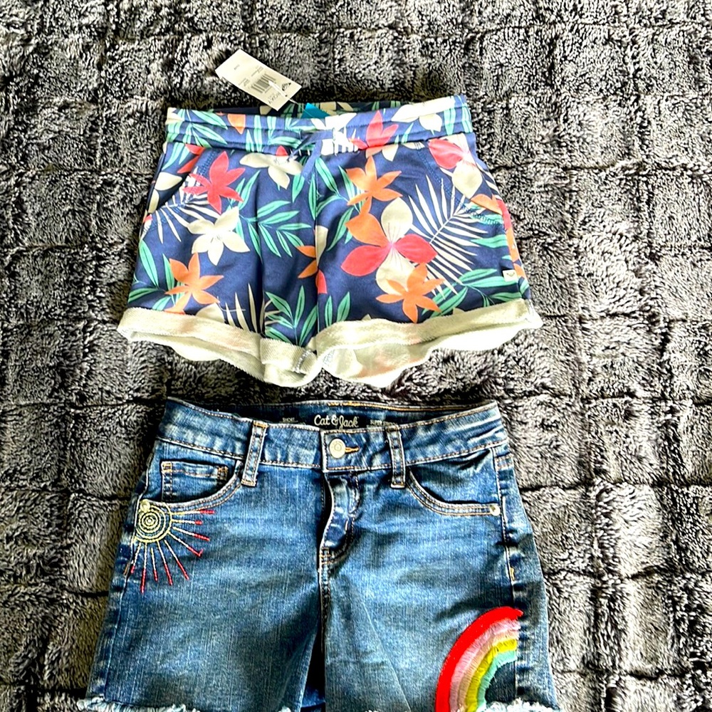 2 pairs shorts size 10 for Roxy’s size 10/12 for Cat & Jack girls jean shorts